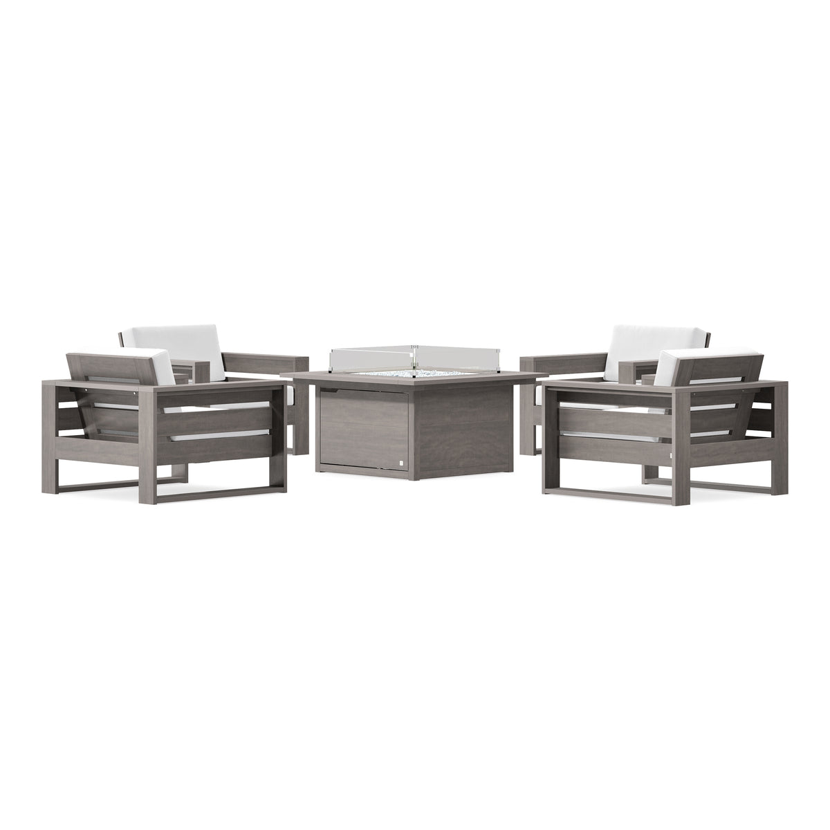 POLYWOOD PW Designer Series Latitude 5-Piece Lounge Fire Table Set in Driftwood / Natural