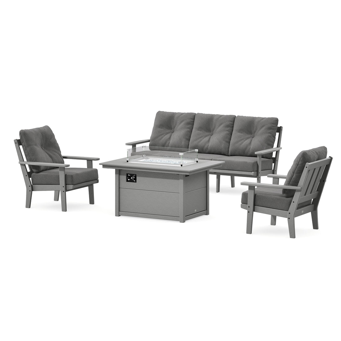 POLYWOOD Oxford Deep Seating Fire Pit Table Set in Slate Grey