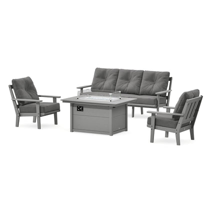 POLYWOOD Oxford Deep Seating Fire Pit Table Set in Slate Grey
