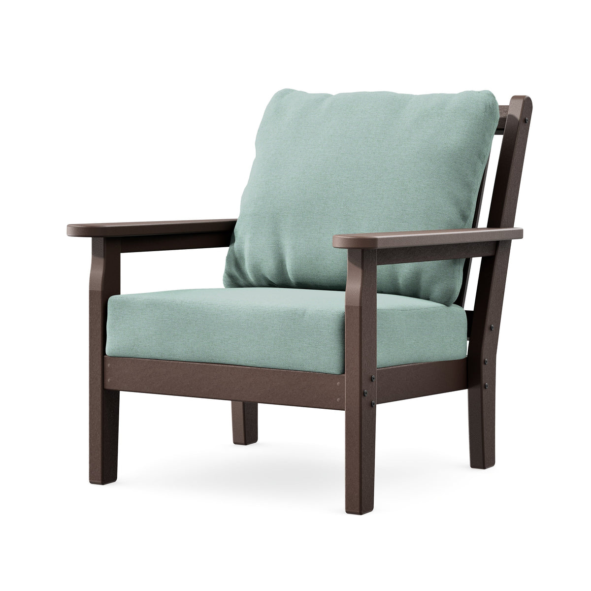 POLYWOOD Chippendale Deep Seating Chair shown with Mahogany frame and Glacier Spa cushions
