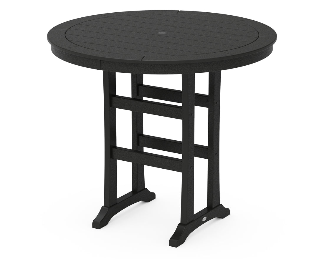 POLYWOOD Nautical Trestle 48" Round Bar Table in Black