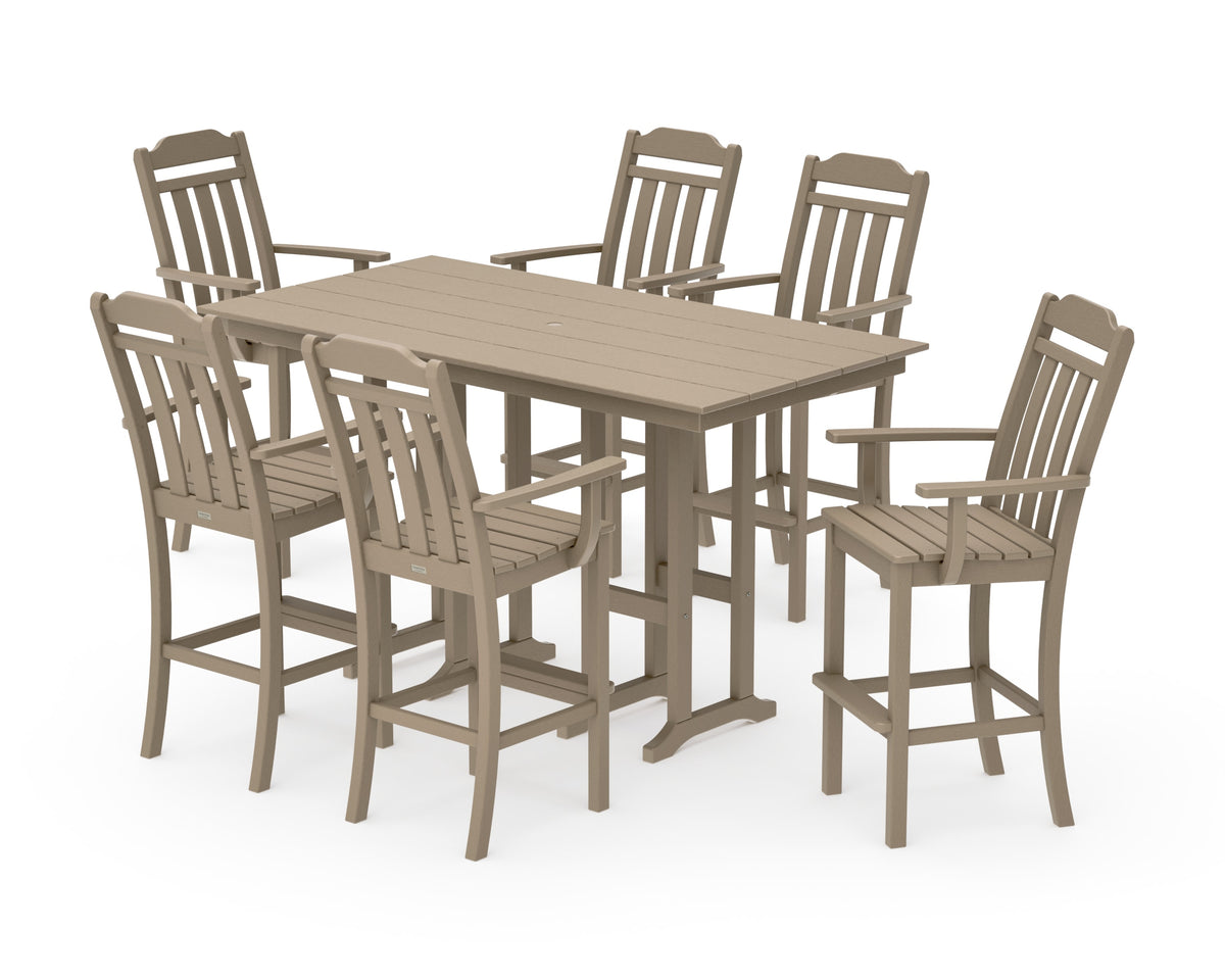 POLYWOOD Cottage Arm Chair 7-Piece Farmhouse Bar Set in Vintage Sahara