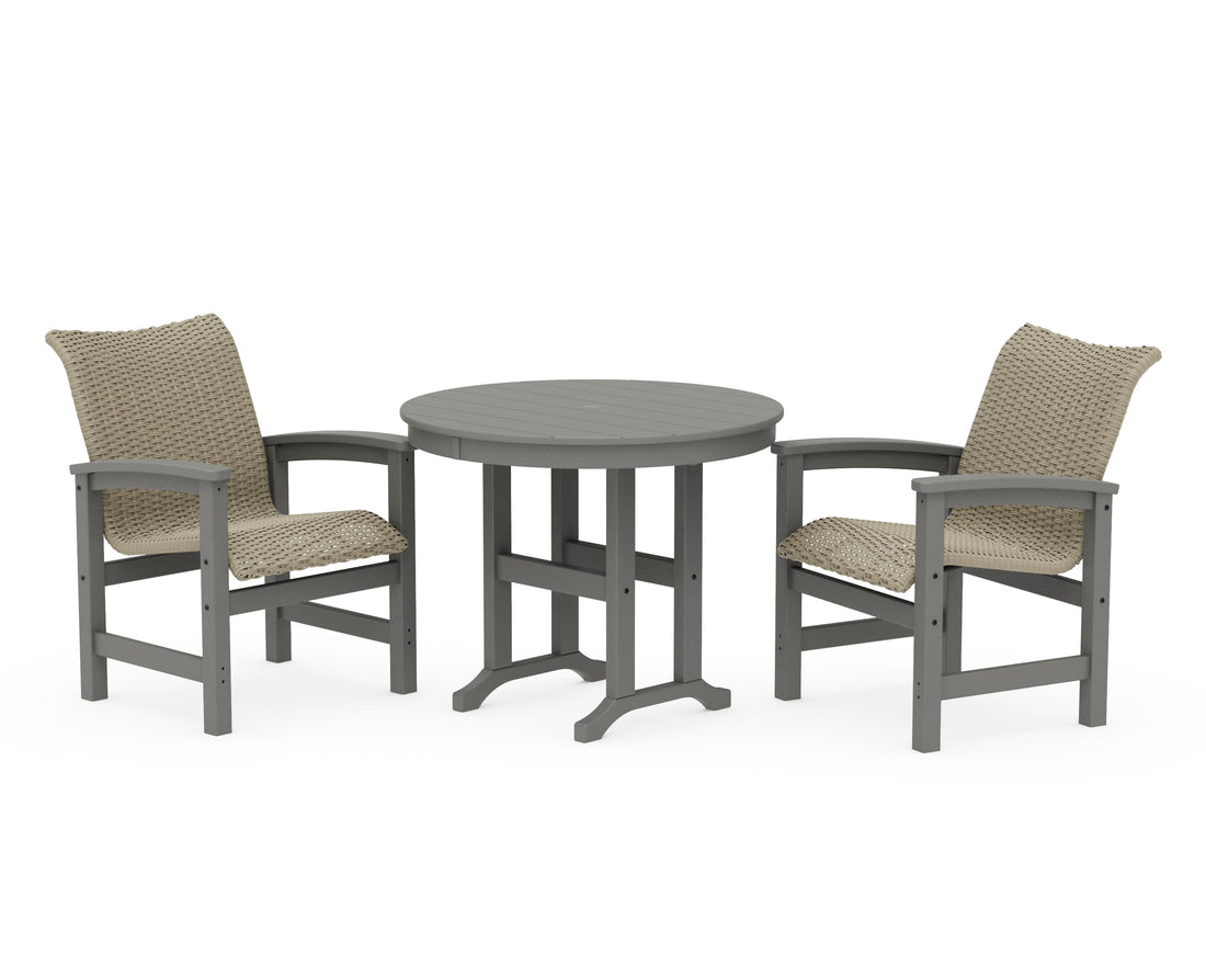 POLYWOOD Coastal Woven 3-Piece Farmhouse Dining Set in Slate Grey / Dune Grass