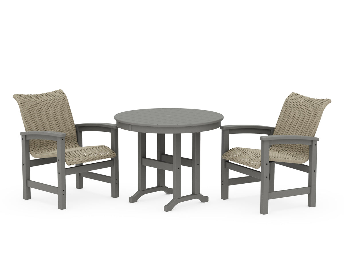 POLYWOOD Coastal Woven 3-Piece Farmhouse Dining Set in Slate Grey / Dune Grass