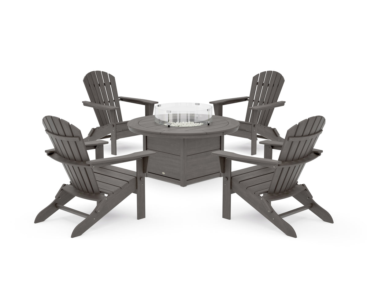 POLYWOOD South Beach 5-Piece Folding Adirondack Fire Chat Set in Driftwood