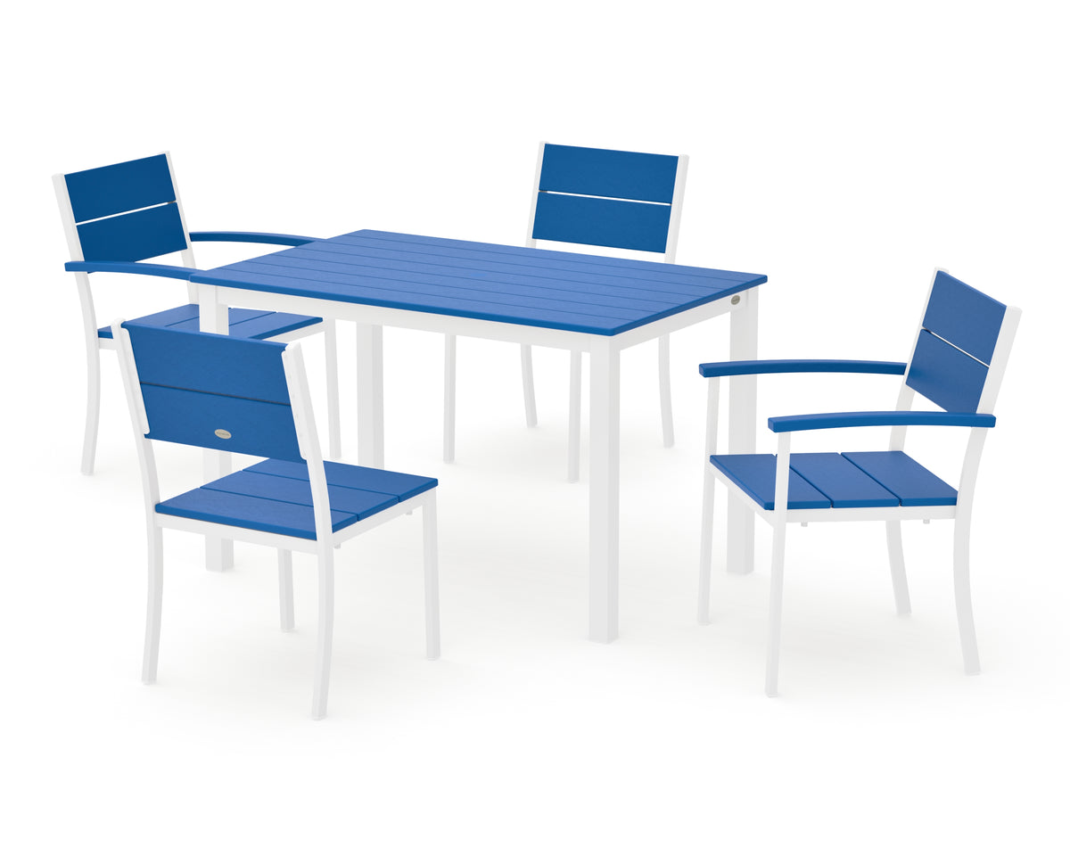 POLYWOOD Main Street 5-Piece Dining Set with Main Street 30 x 48 Dining Table in White / Pacific Blue
