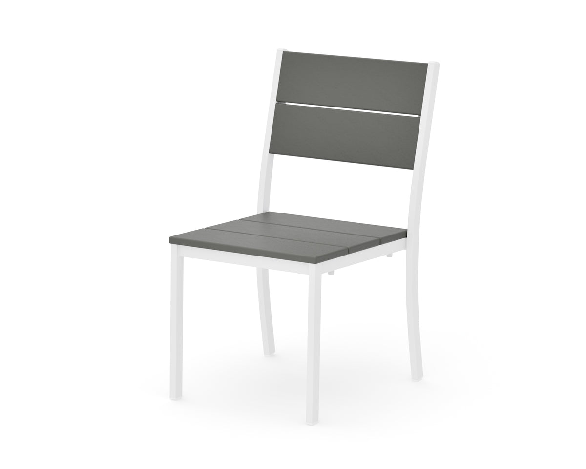 POLYWOOD Main Street Stacking Dining Side Chair in White / Slate Grey