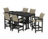 POLYWOOD Coastal Woven Arm Chair 7-Piece Bar Set with Trestle Legs in Black / Dune Grass