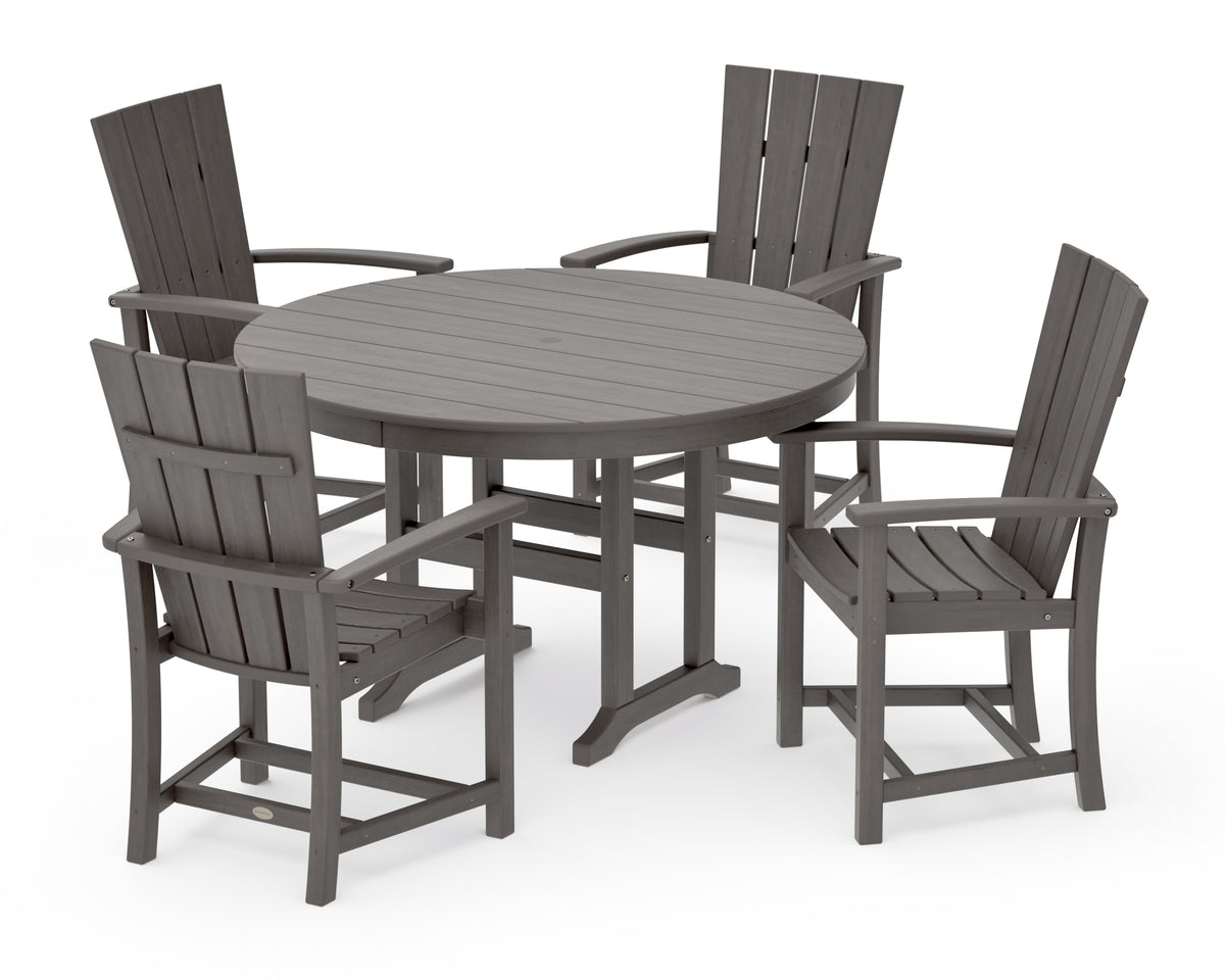 POLYWOOD Quattro 5-Piece Round Farmhouse Dining Set in Driftwood