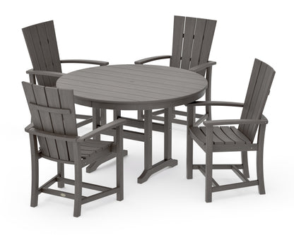 POLYWOOD Quattro 5-Piece Round Farmhouse Dining Set in Driftwood