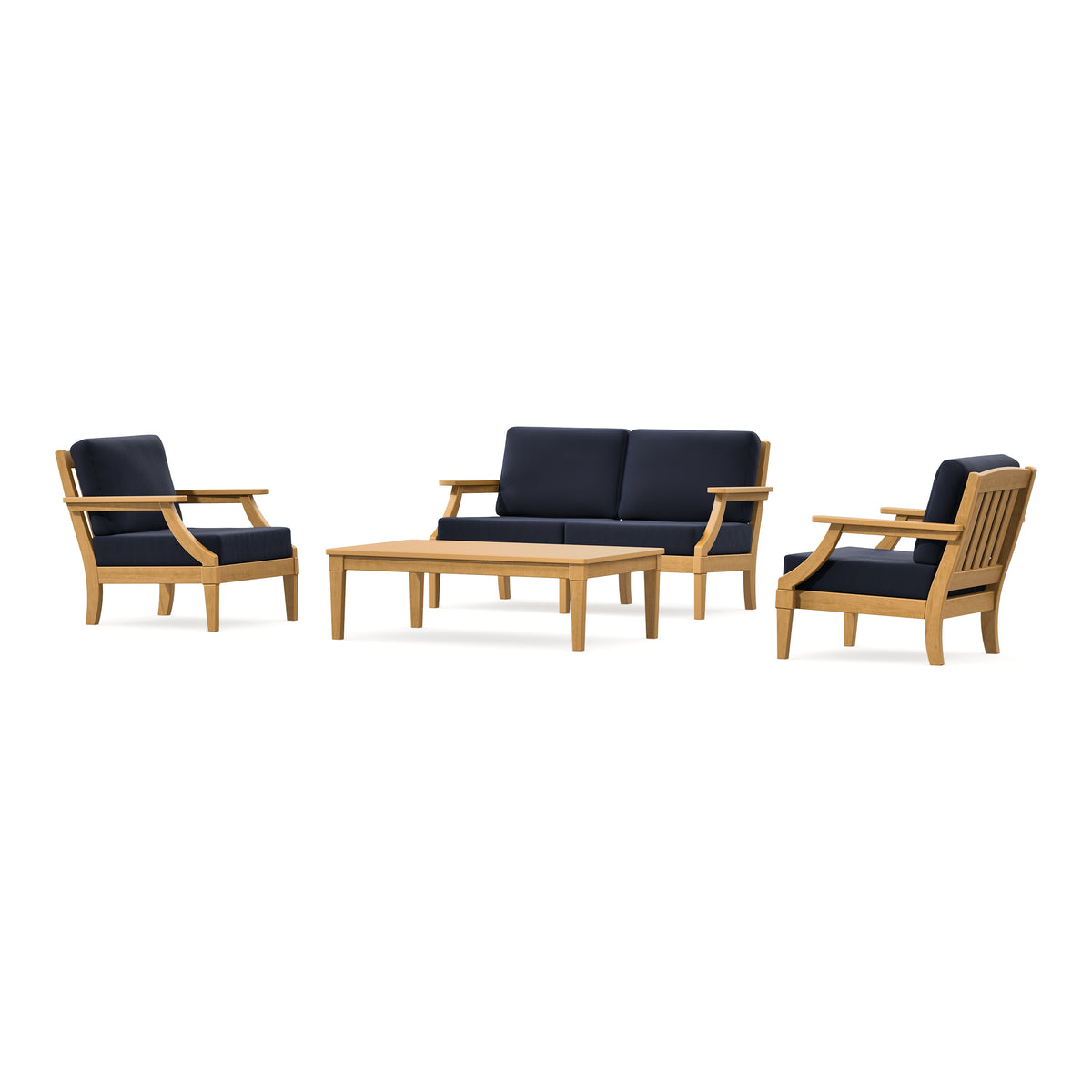 POLYWOOD PW Designer Series Estate Lounge 4-Piece Loveseat Set in Natural / Navy
