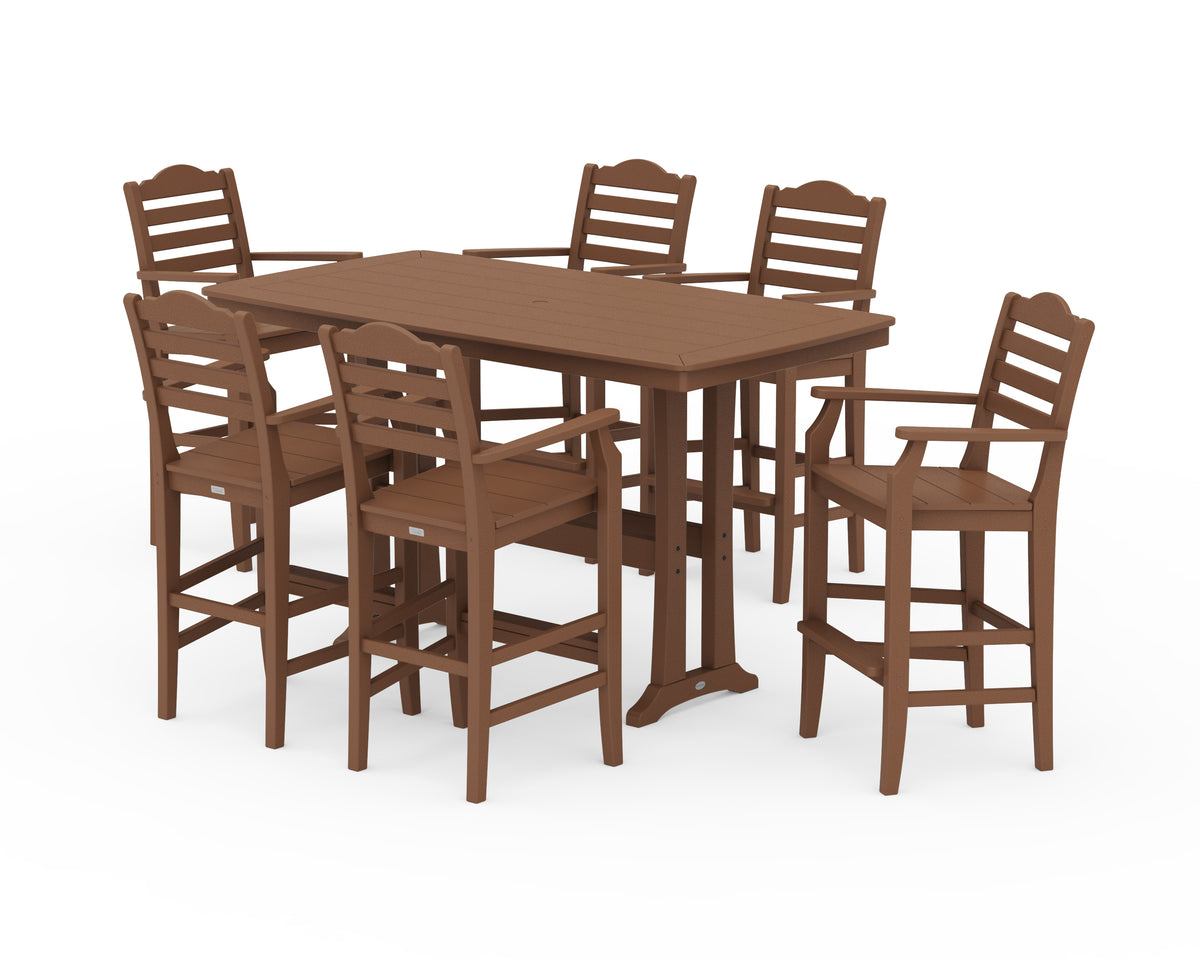 POLYWOOD Savannah Arm Chair 7-Piece Bar Set with Trestle Legs in Teak