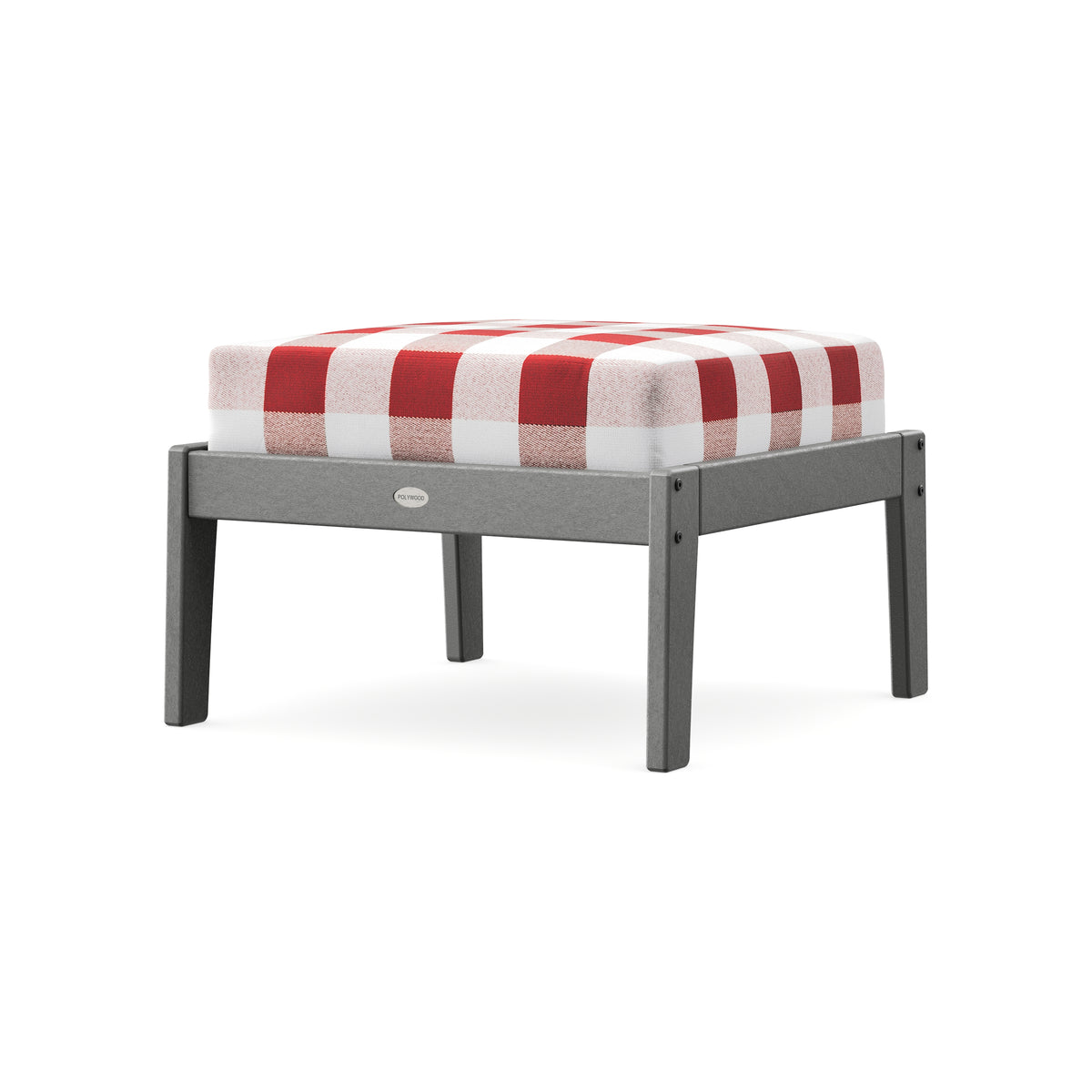 POLYWOOD Lakeside Deep Seating Ottoman in Slate Grey / Buffalo Plaid Crimson