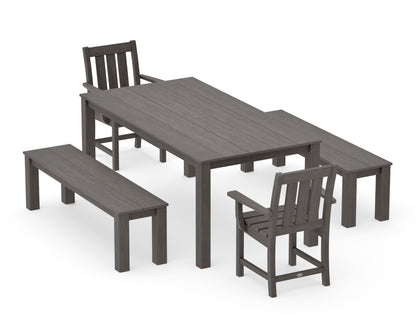 POLYWOOD Oxford 5-Piece Parsons Dining Set with Benches in Driftwood