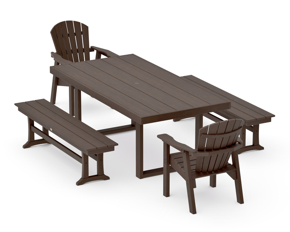 POLYWOOD Seashell 5-Piece Dining Set with Benches - 40" x 78" Table in Kona