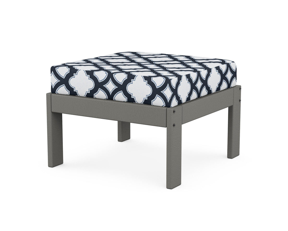 POLYWOOD Vineyard Modular Ottoman in Slate Grey / Trellis Marine Indigo