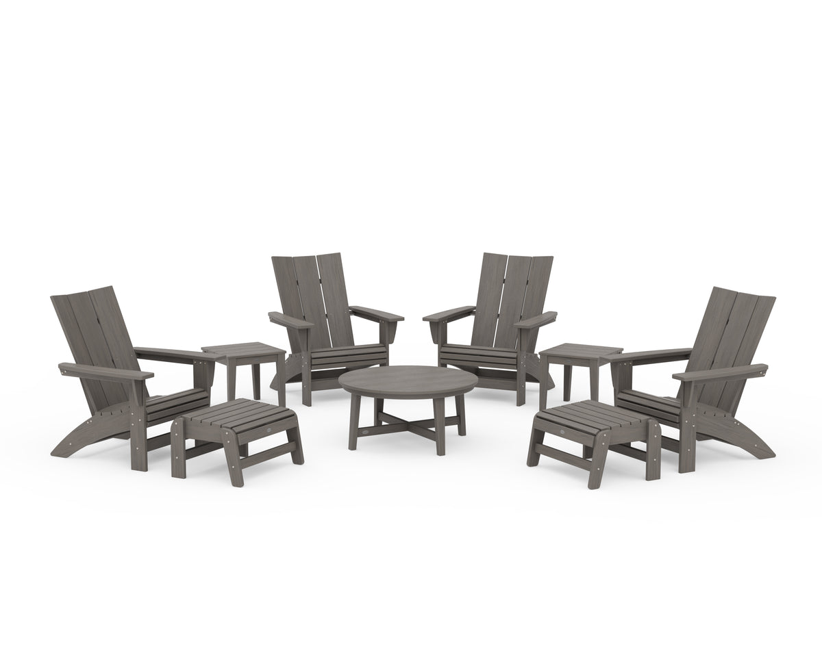 POLYWOOD Modern Grand Adirondack 9-Piece Conversation Set in Driftwood