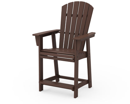 POLYWOOD Nautical Curveback Adirondack Counter Chair in Mahogany