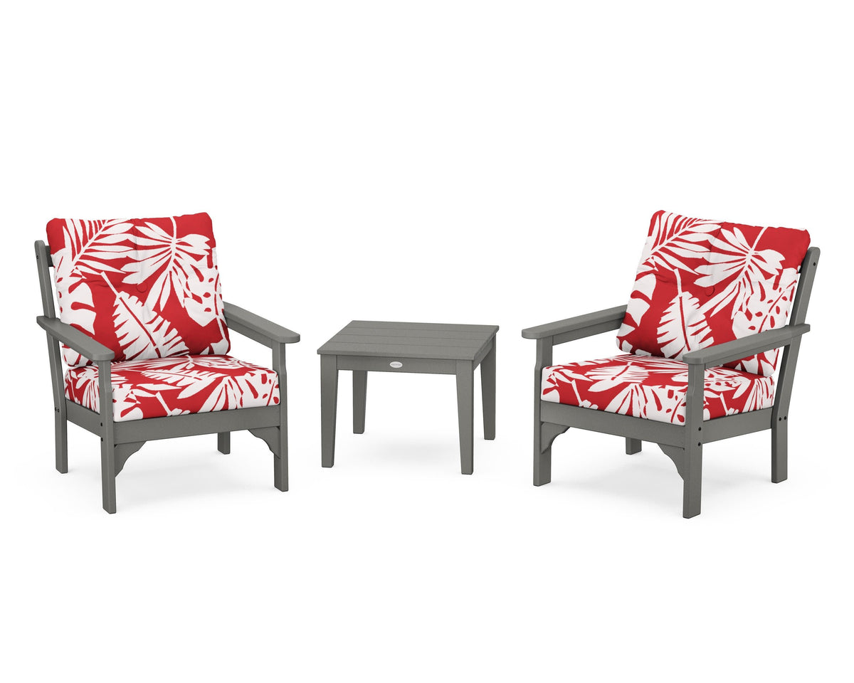 POLYWOOD Vineyard 3-Piece Deep Seating Set in Slate Grey / Leaf Crimson