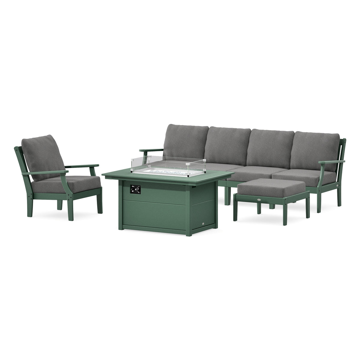 POLYWOOD Braxton Sectional Lounge and Fire Pit Set in Green