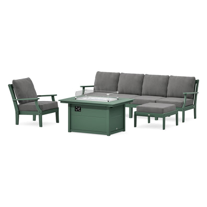 POLYWOOD Braxton Sectional Lounge and Fire Pit Set in Green