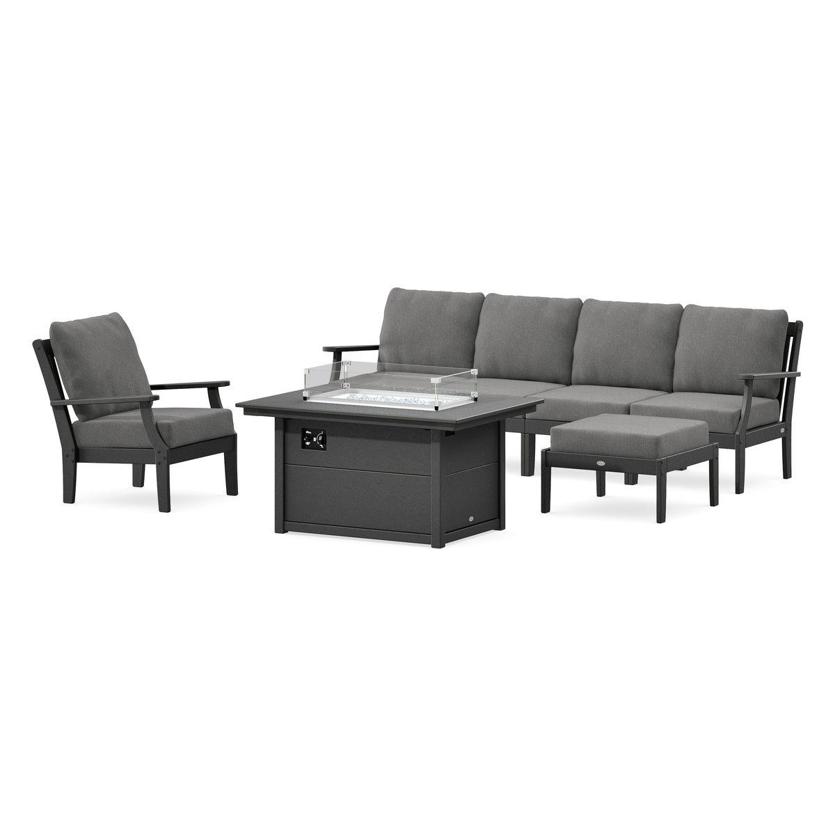 POLYWOOD Braxton Sectional Lounge and Fire Pit Set in Black