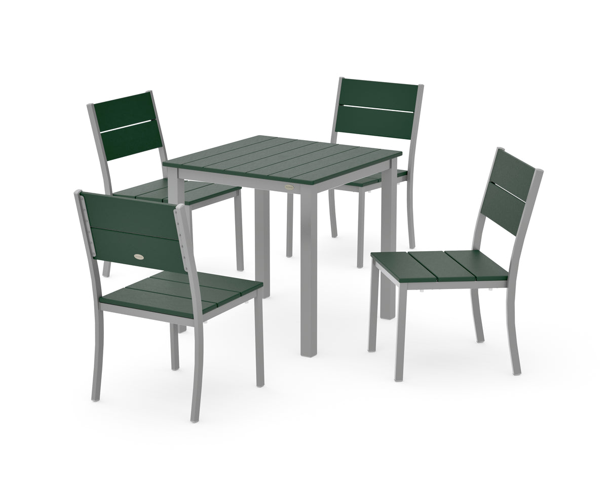 POLYWOOD Main Street 5-Piece Square Dining Set- Small in Silver / Green
