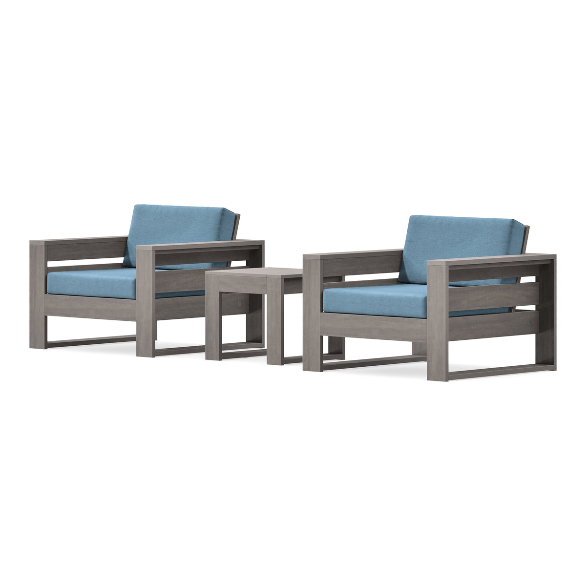 POLYWOOD PW Designer Series Latitude 3-Piece Lounge Chair Set in Driftwood / Sky Blue