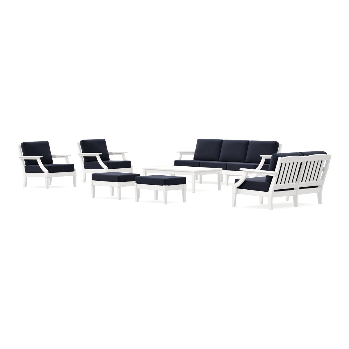 POLYWOOD PW Designer Series Estate 7-Piece Lounge Sofa Set in Vintage White / Navy