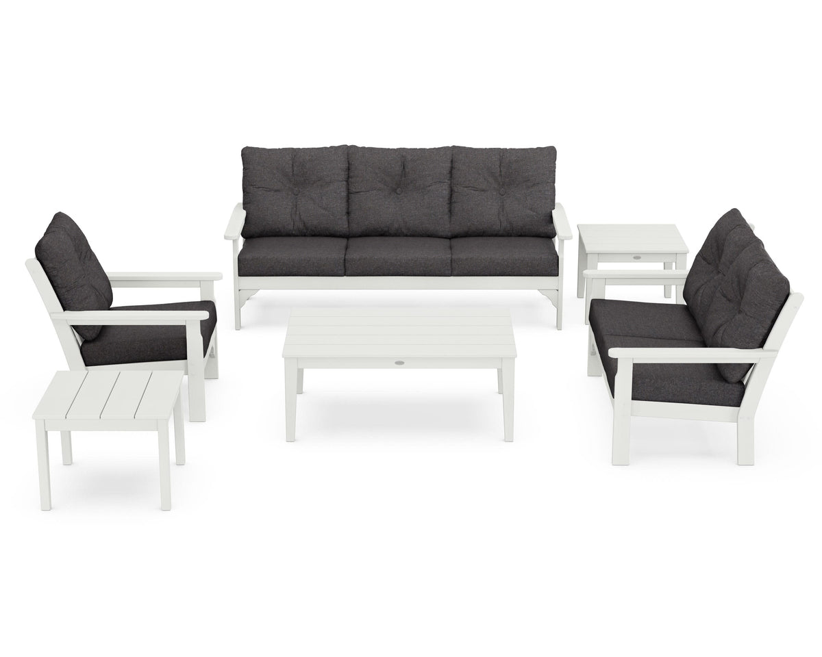 POLYWOOD Vineyard 6-Piece Deep Seating Set in Vintage White / Ash Charcoal