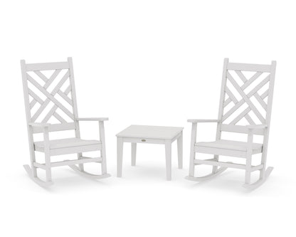 POLYWOOD Chippendale 3-Piece Rocking Chair Set in Vintage White