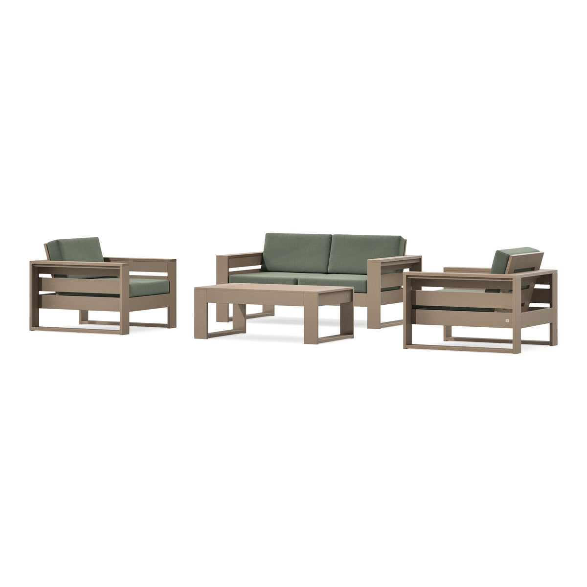POLYWOOD PW Designer Series Latitude 4-Piece Lounge Loveseat Set in Vintage Sahara / Cast Sage