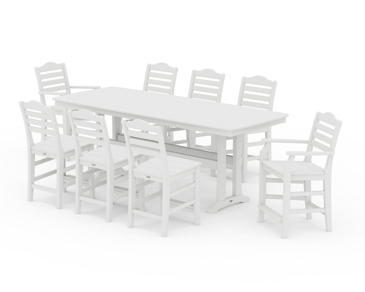 POLYWOOD Savannah 9-Piece Counter Set with Trestle Legs in White