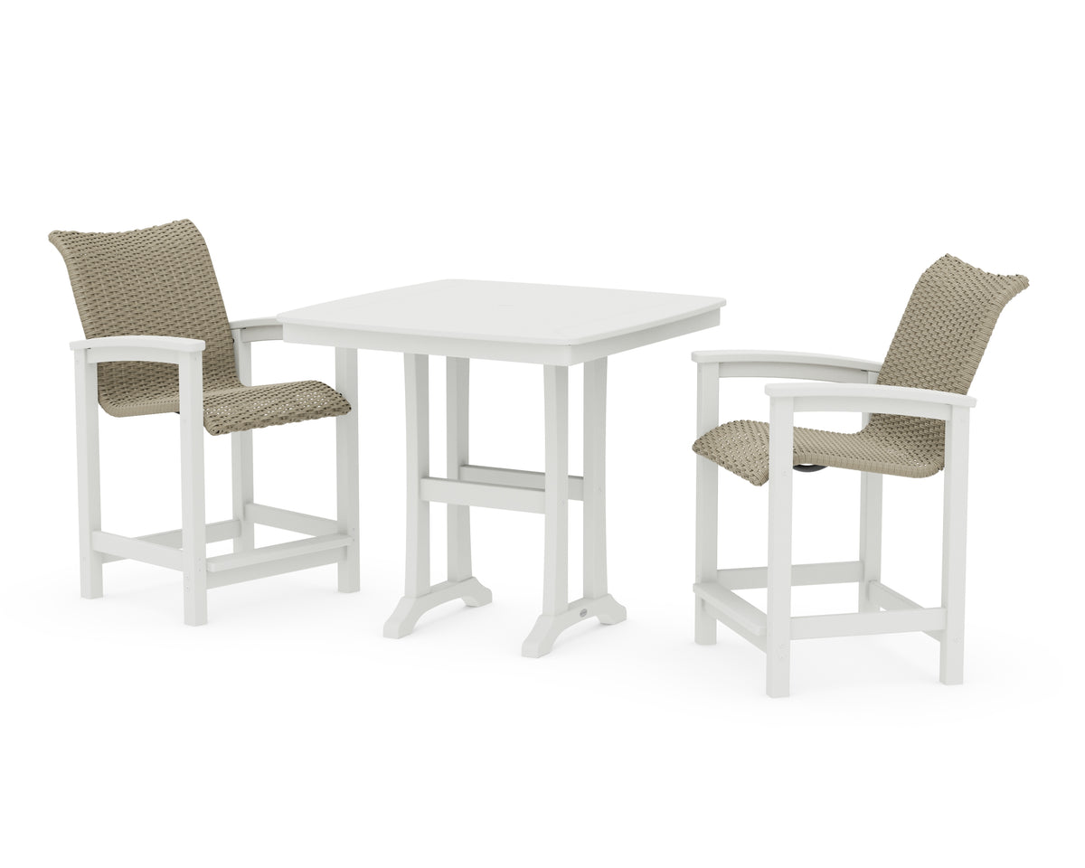 POLYWOOD Coastal Woven 3-Piece Counter Set with Trestle Legs in Vintage White / Dune Grass
