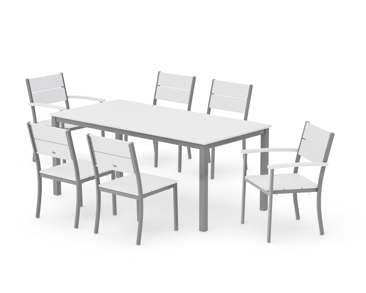 POLYWOOD Main Street 7-Piece Dining Set with Main Street 36" x 72" Dining Table in Silver / White