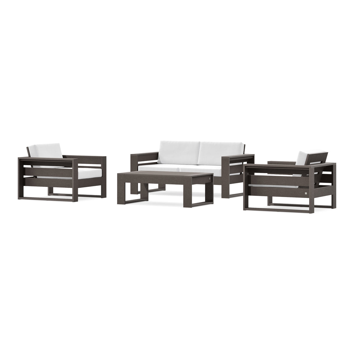 POLYWOOD PW Designer Series Latitude 4-Piece Lounge Loveseat Set in Vintage Coffee / Natural
