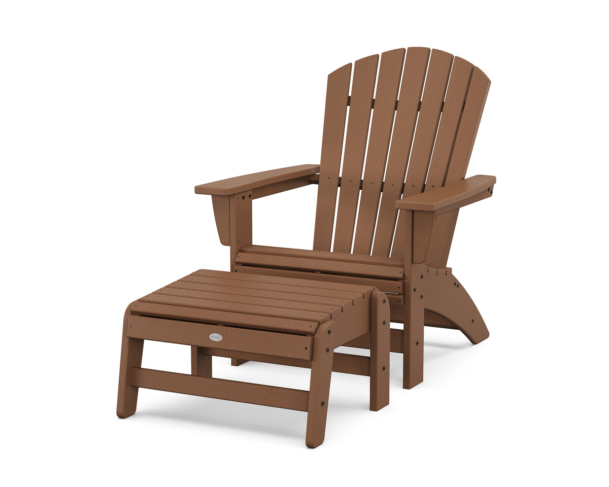 POLYWOOD Nautical Grand Adirondack Chair with Ottoman in Teak