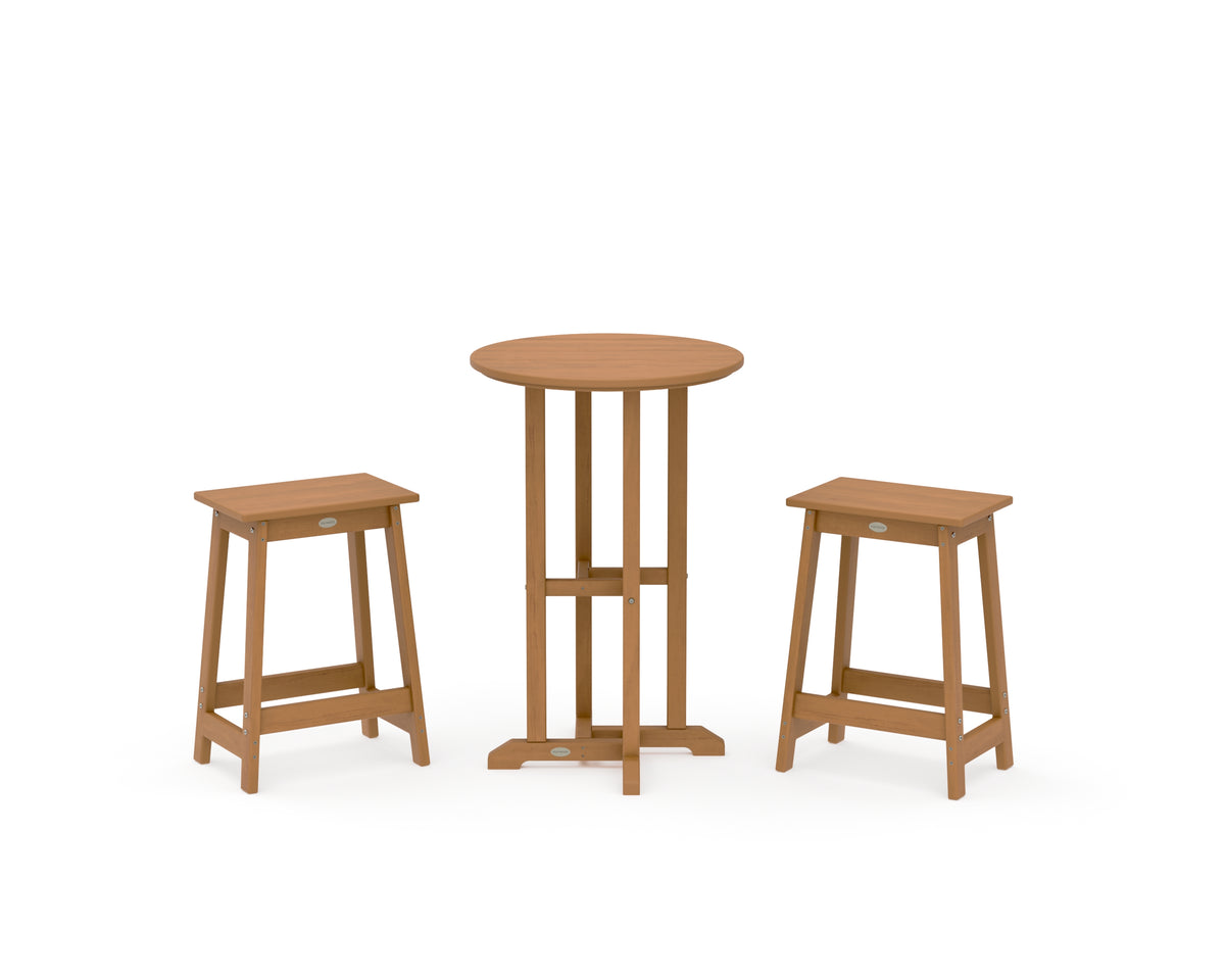 POLYWOOD Modern Studio Counter Stool 3-Piece Bistro Set in Natural