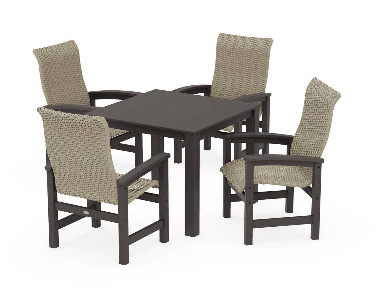 POLYWOOD Coastal Woven High-Back 5-Piece Parsons Dining Set in Vintage Coffee / Dune Grass