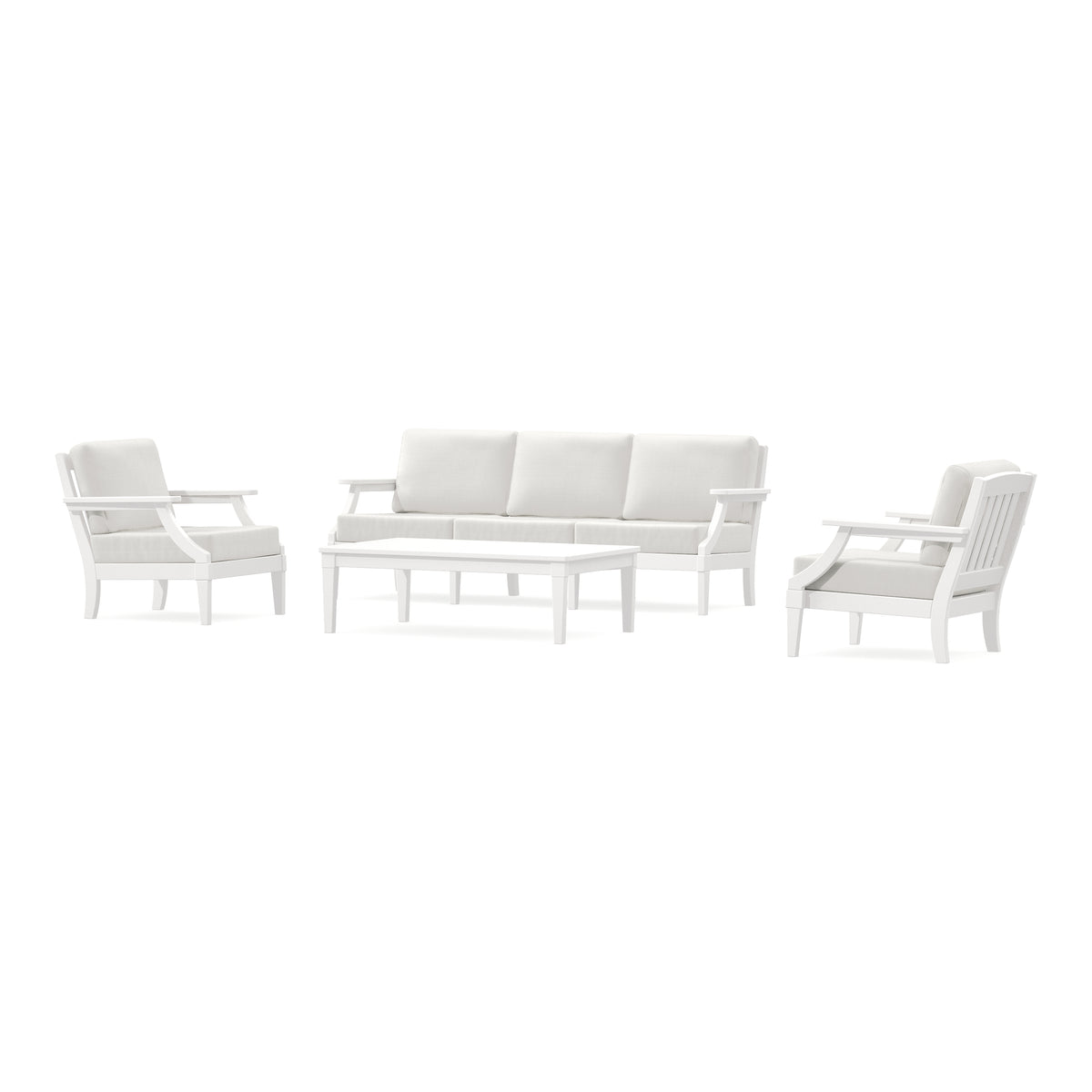 POLYWOOD PW Designer Series Estate 4-Piece Lounge Sofa Set in Vintage White / Natural Linen