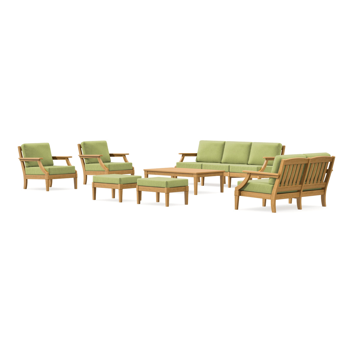 POLYWOOD PW Designer Series Estate 7-Piece Lounge Sofa Set in Natural / Chartreuse Boucle