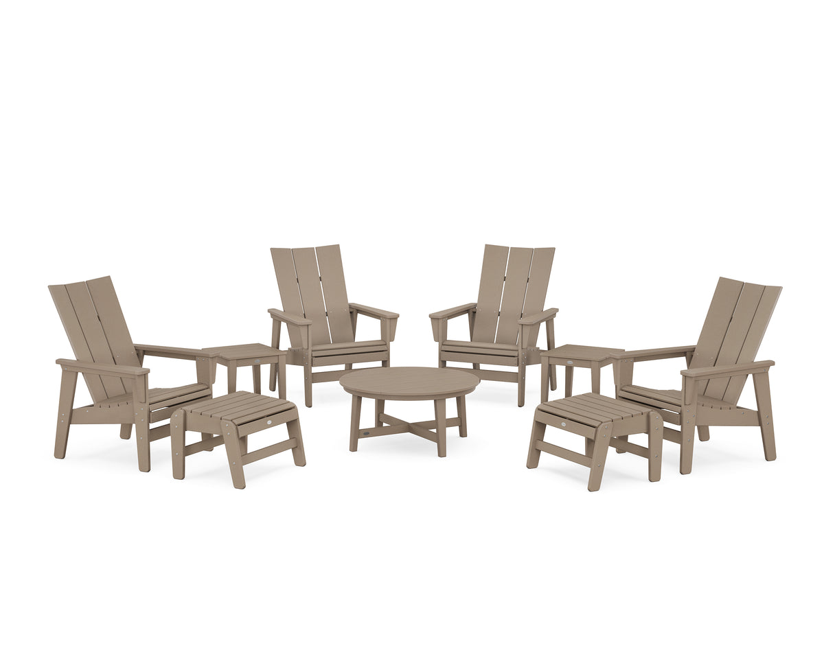 POLYWOOD Modern Grand Upright Adirondack 9-Piece Conversation Set in Vintage Sahara