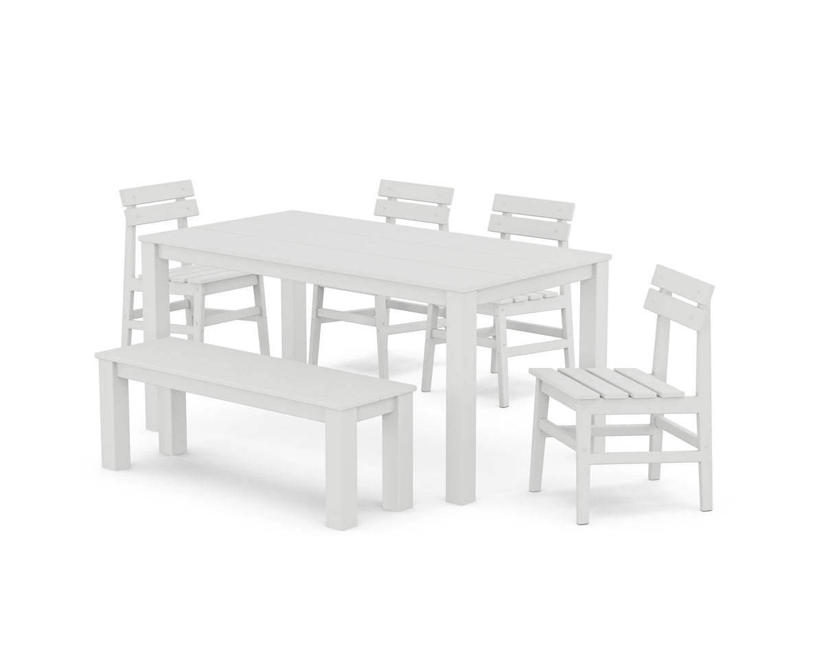 POLYWOOD Modern Studio Plaza Chair 6-Piece Parsons Dining Set with Bench in White
