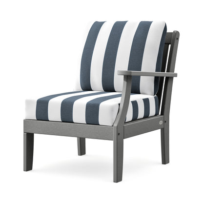 POLYWOOD Braxton Modular Right Arm Chair in Slate Grey / Cabana Stripe Marine Indigo