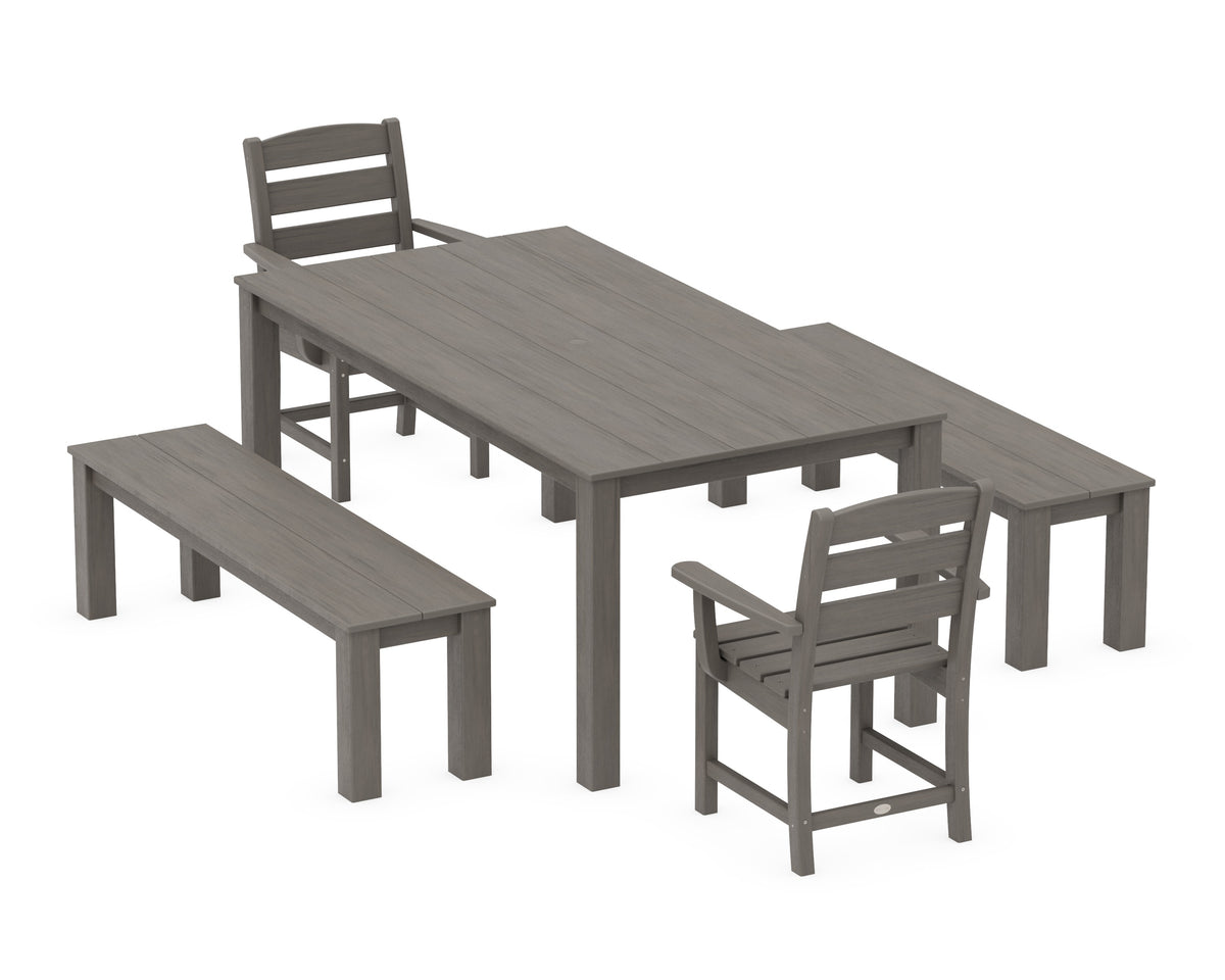POLYWOOD Lakeside 5-Piece Parsons Dining Set with Benches in Driftwood