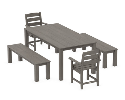 POLYWOOD Lakeside 5-Piece Parsons Dining Set with Benches in Driftwood