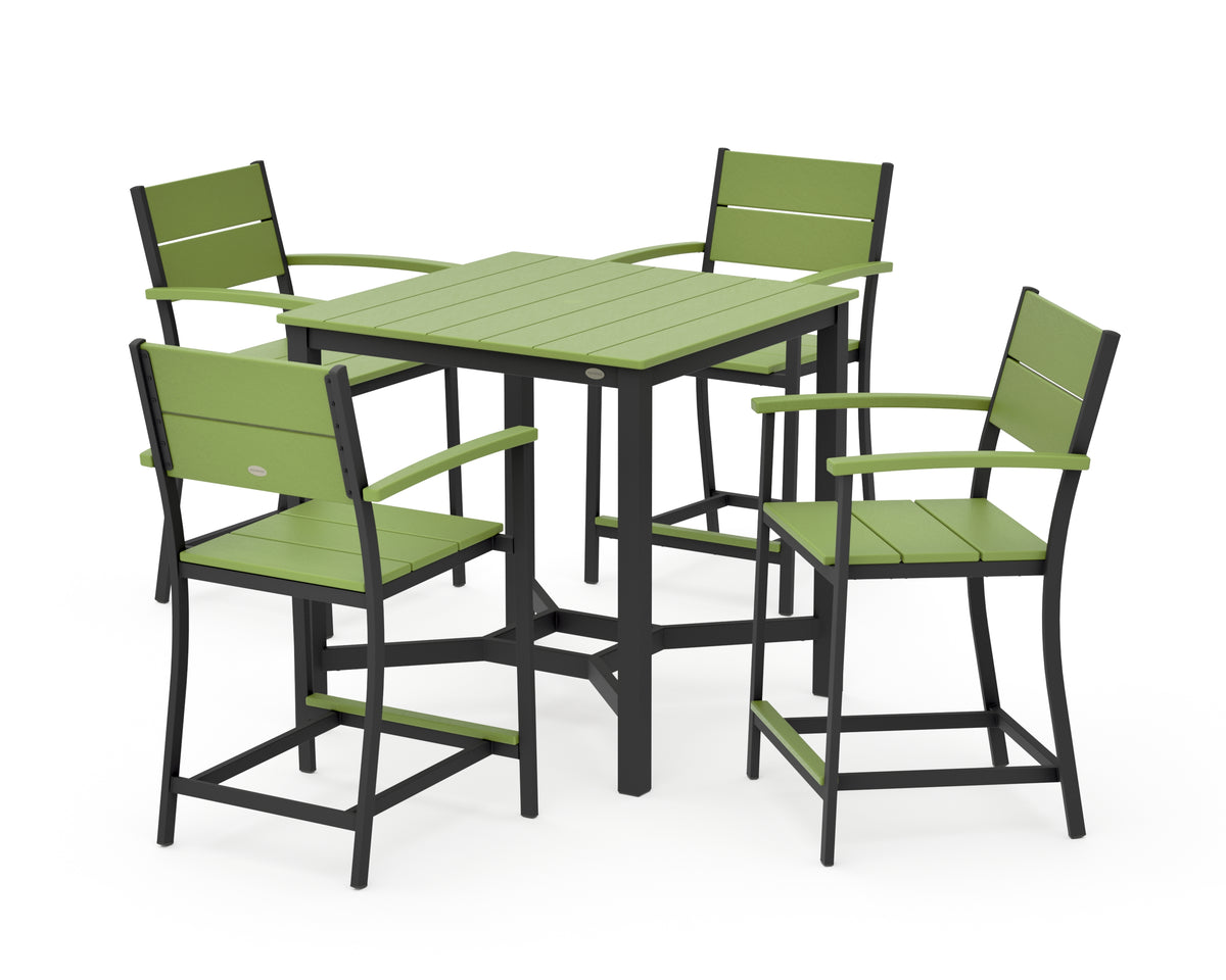 POLYWOOD Main Street 5-Piece Counter Set in Black / Lime