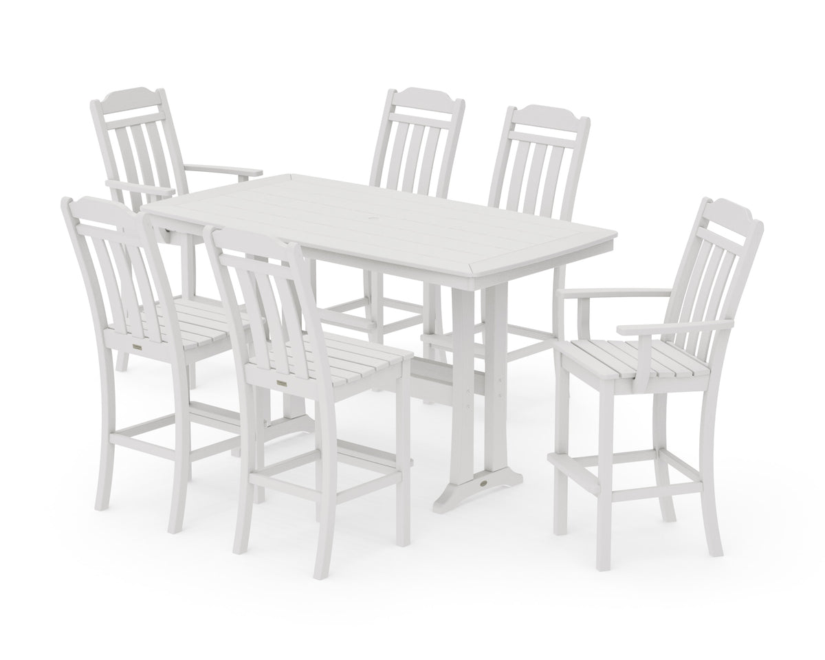 POLYWOOD Cottage 7-Piece Bar Set with Trestle Legs in Vintage White