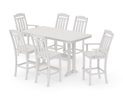POLYWOOD Cottage 7-Piece Bar Set with Trestle Legs in Vintage White