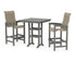 POLYWOOD Coastal Woven High-Back 3-Piece Farmhouse Bar Set with Trestle Legs in Slate Grey / Dune Grass